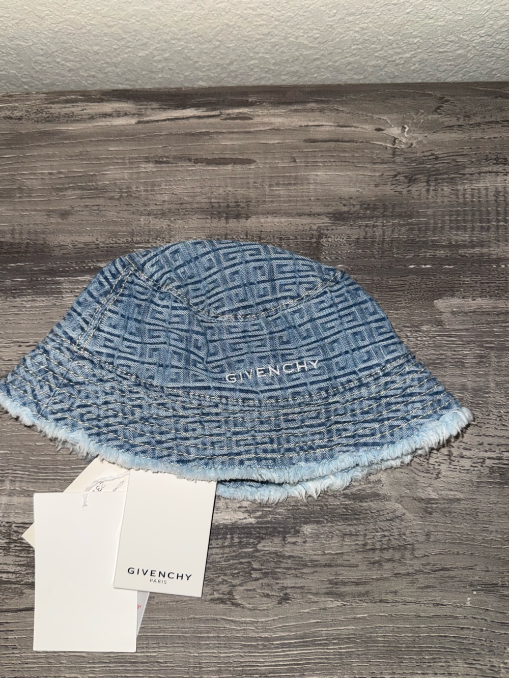 Givenchy Light Blue Monogram Frayed Denim Bucket Hat infant hat